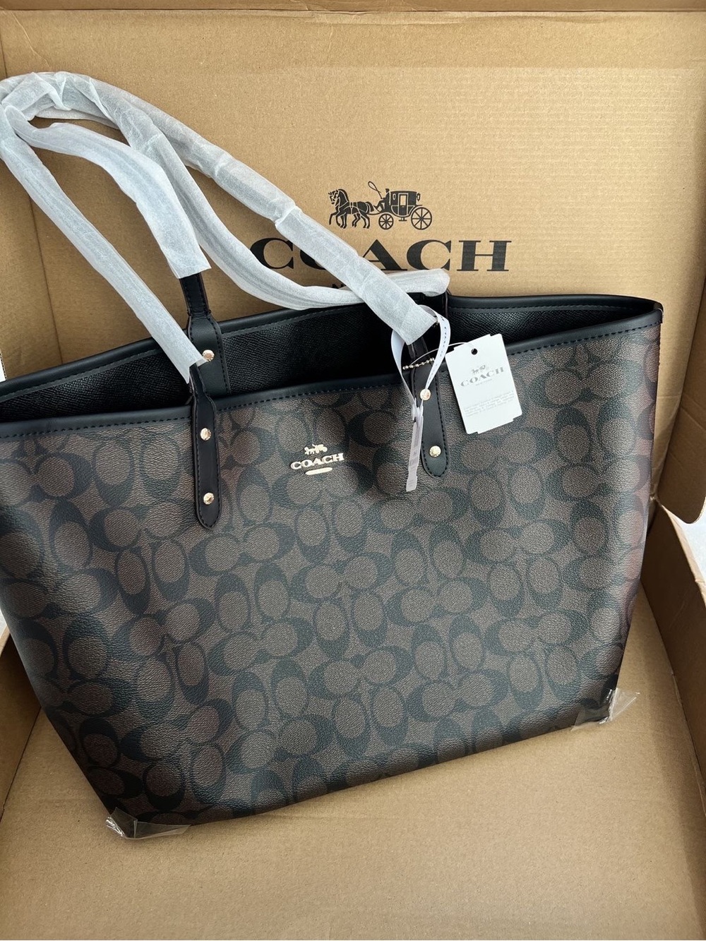 Coach Brown and Black Signature Tote Bag